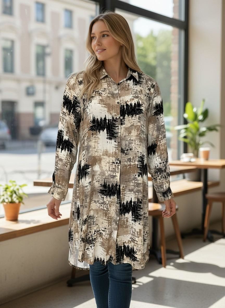 VETRE KADIN BÜYÜK BEDEN UZUN VİSKON GÖMLEK