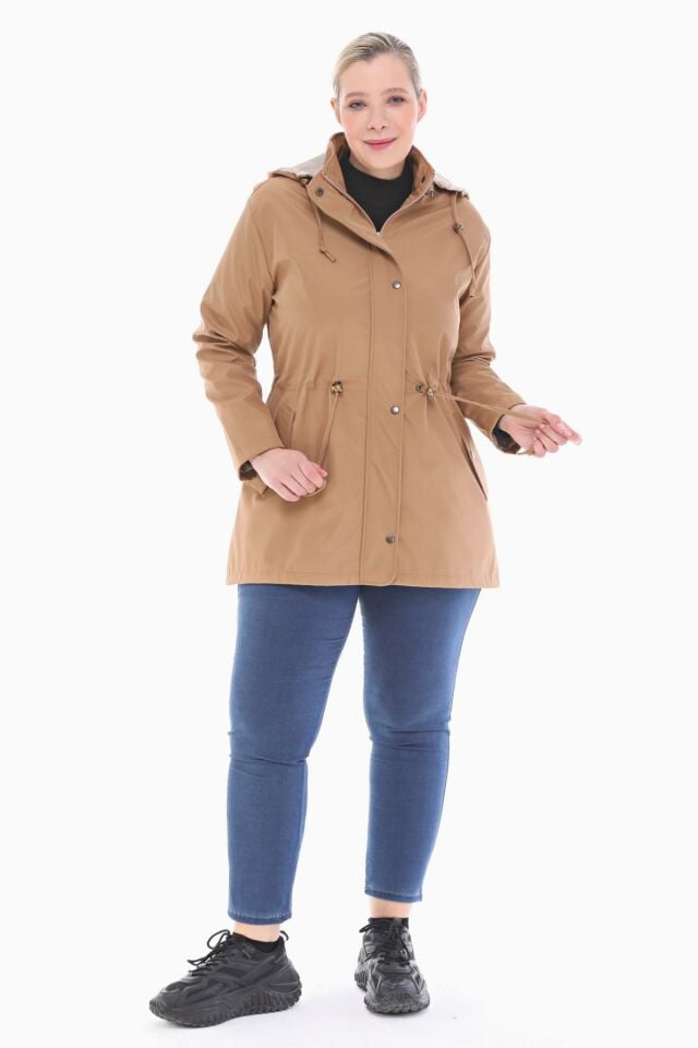 KAPÜŞONLU VİZON KISA TRENÇKOT