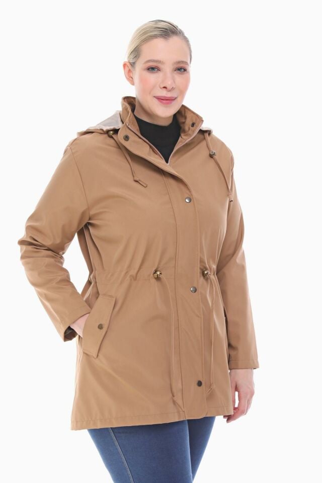 KAPÜŞONLU VİZON KISA TRENÇKOT