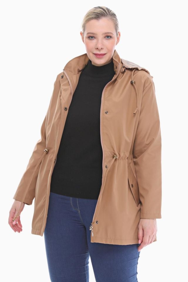 KAPÜŞONLU VİZON KISA TRENÇKOT