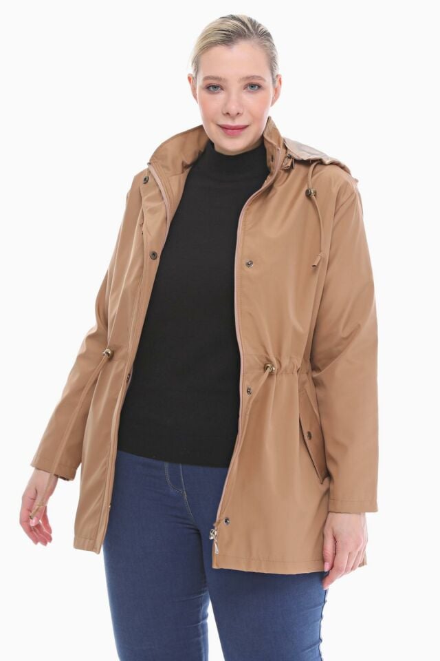 KAPÜŞONLU VİZON KISA TRENÇKOT