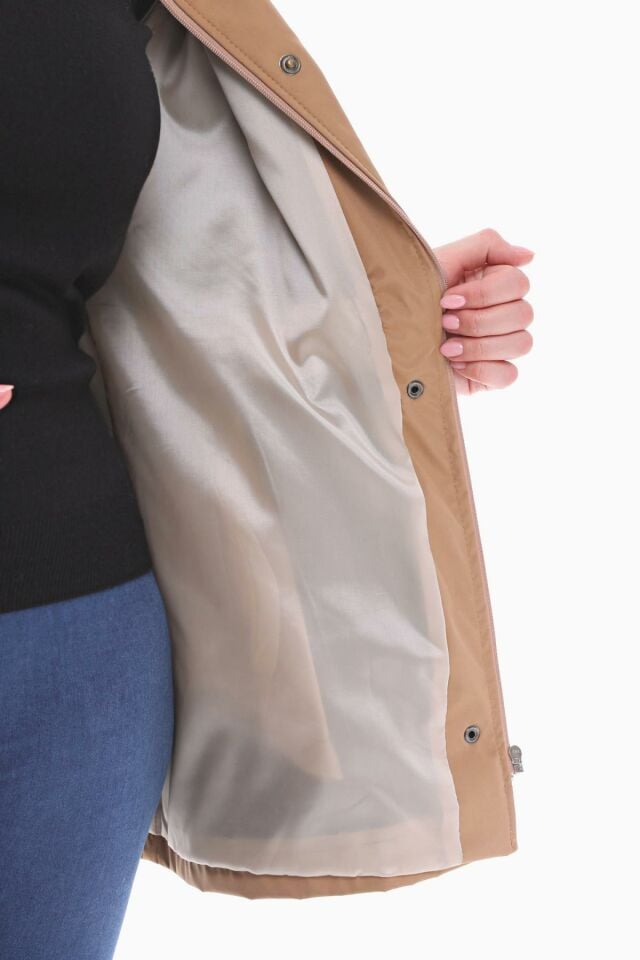 KAPÜŞONLU VİZON KISA TRENÇKOT