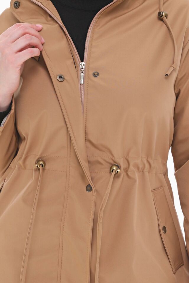 KAPÜŞONLU VİZON KISA TRENÇKOT