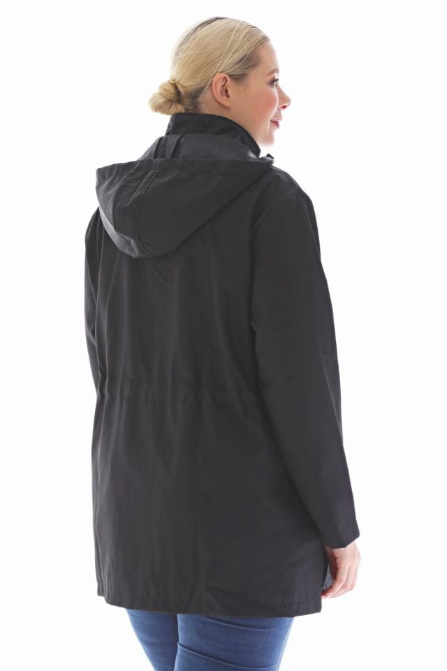 KAPÜŞONLU SİYAH KISA TRENÇKOT