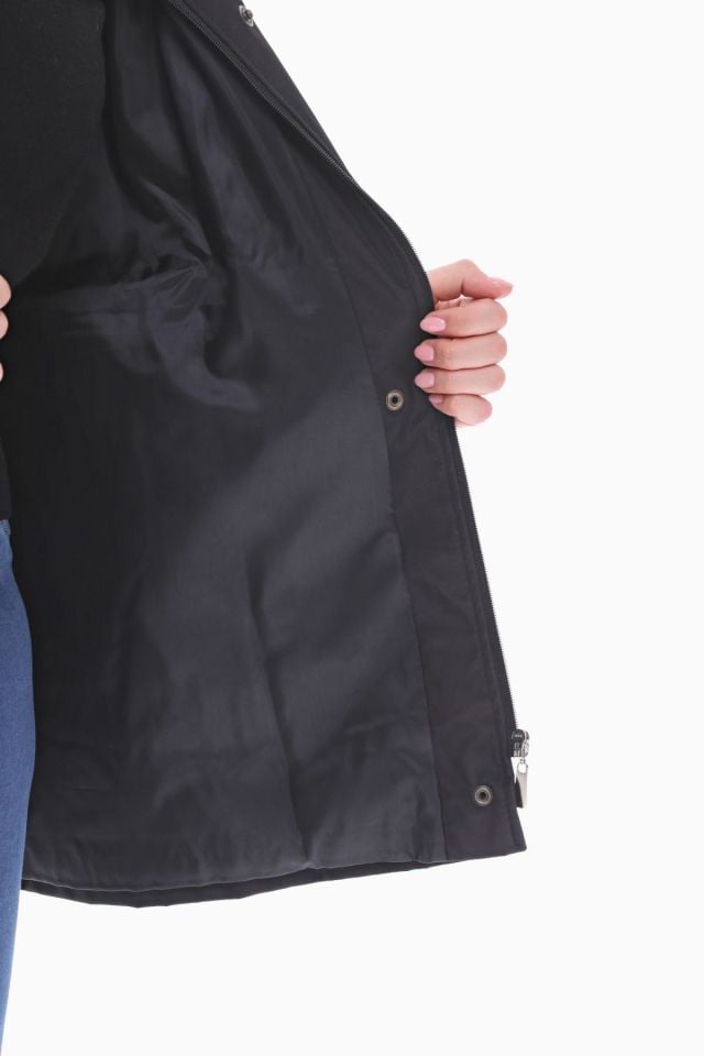 KAPÜŞONLU SİYAH KISA TRENÇKOT