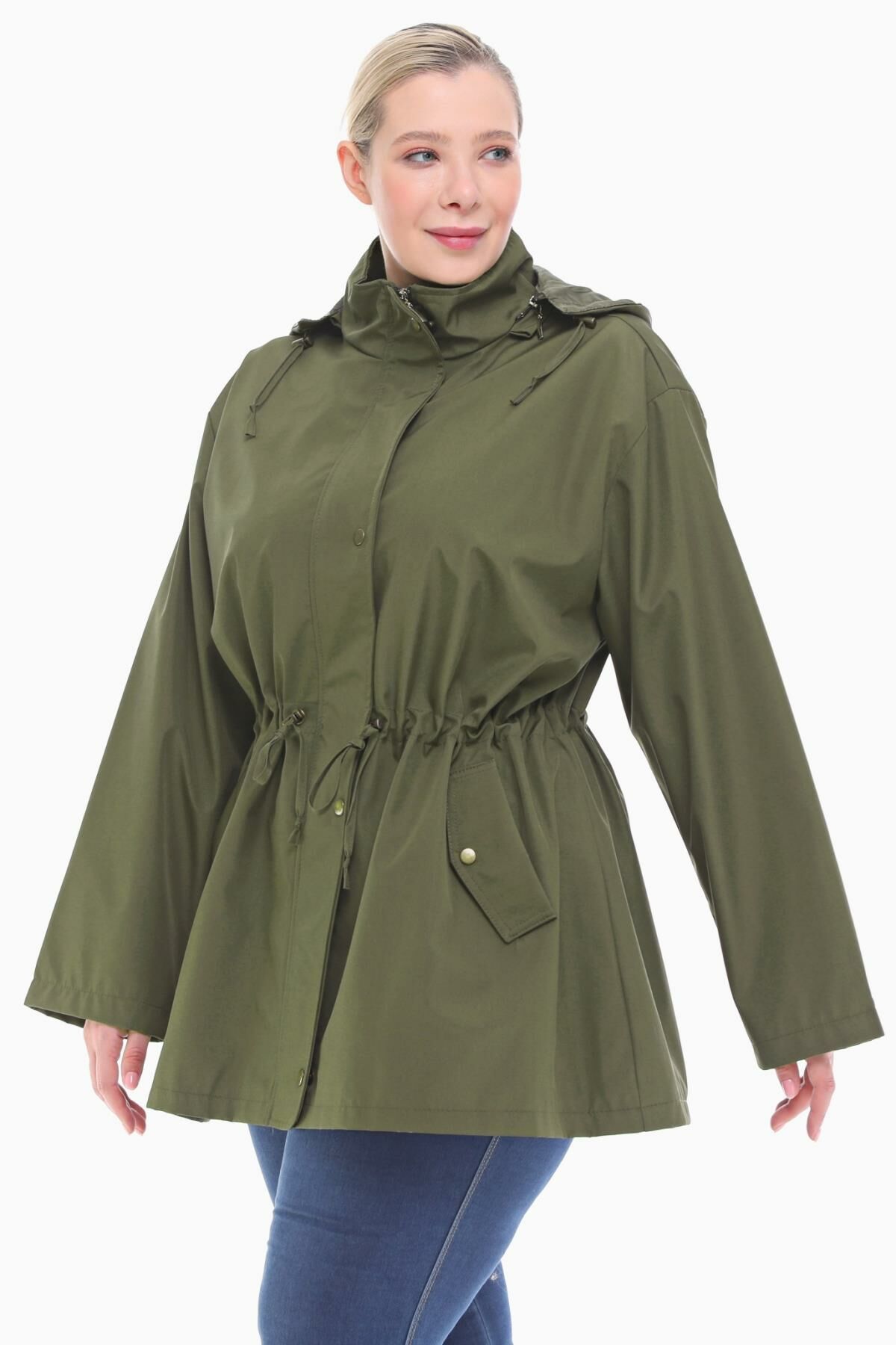 KAPÜŞONLU HAKİ KISA TRENÇKOT