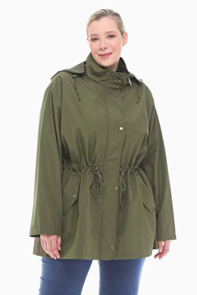 KAPÜŞONLU HAKİ KISA TRENÇKOT