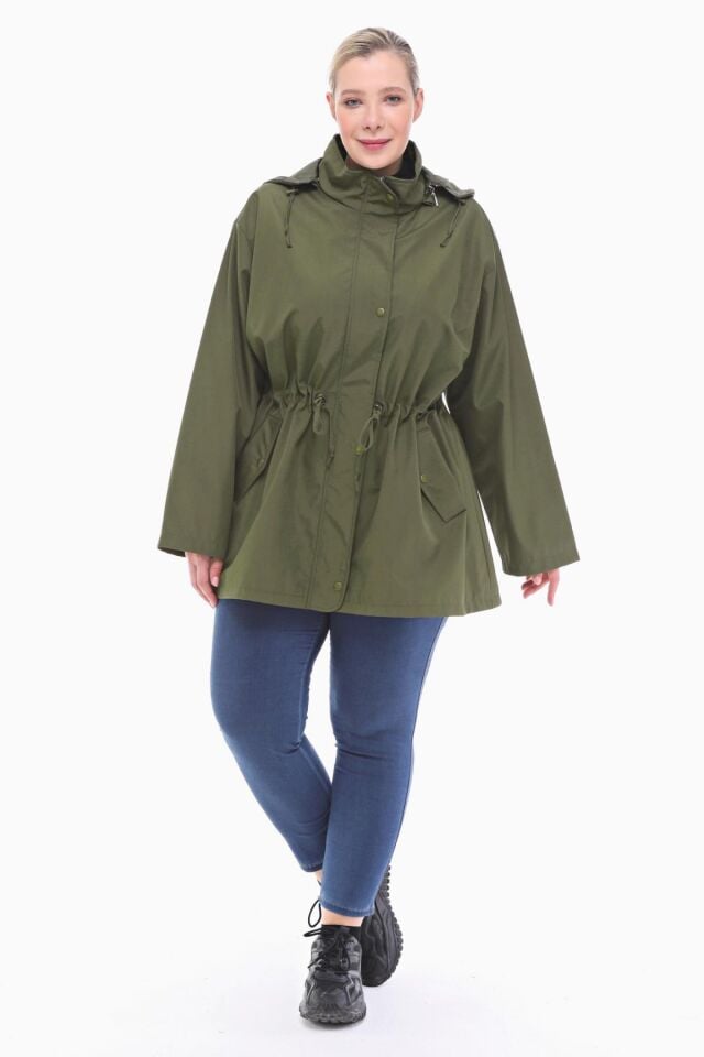 KAPÜŞONLU HAKİ KISA TRENÇKOT