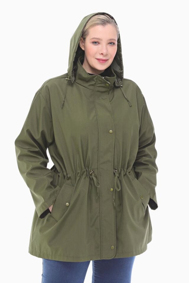 KAPÜŞONLU HAKİ KISA TRENÇKOT