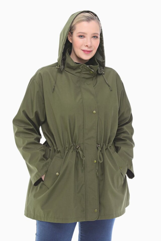 KAPÜŞONLU HAKİ KISA TRENÇKOT