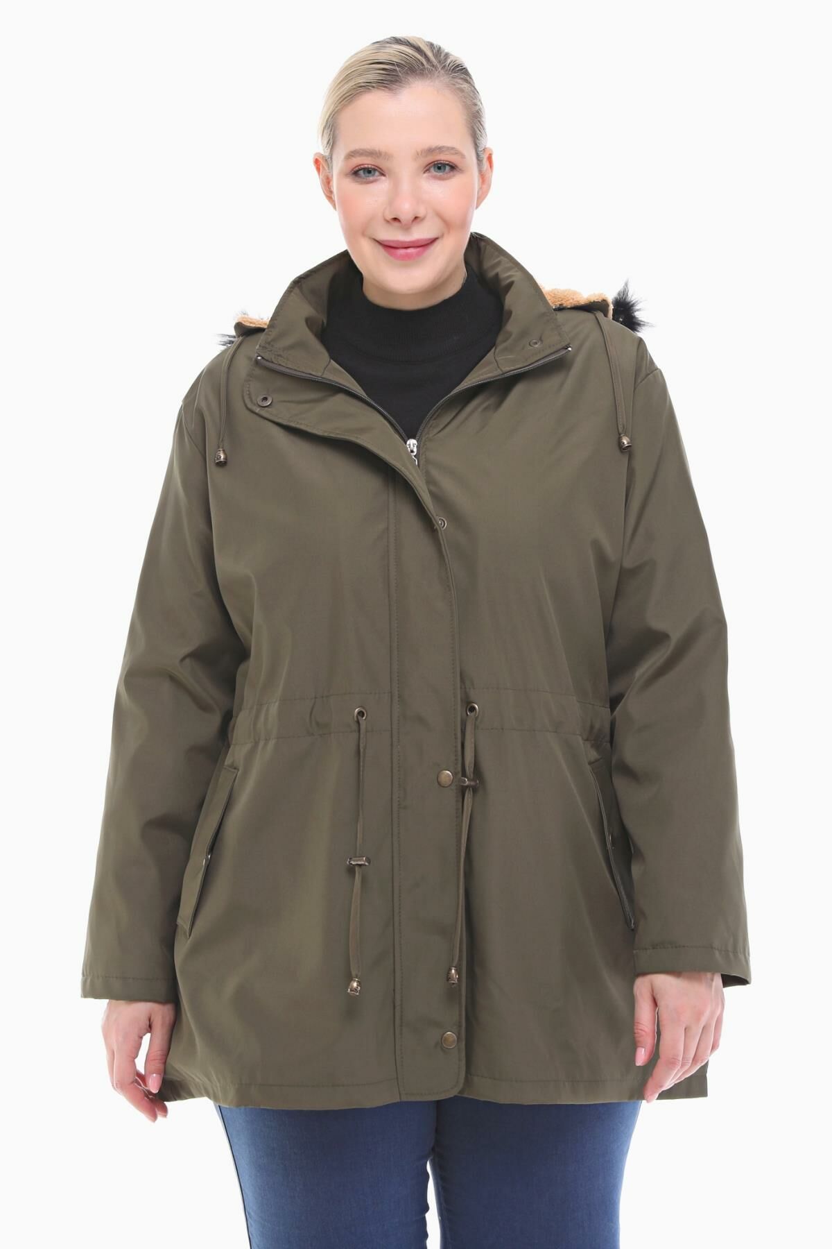 İÇİ KÜRKLÜ HAKİ KISA MONT