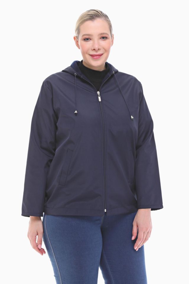 KAPÜŞONLU LACİVERT İÇİ POLARLI YAĞMURLUK