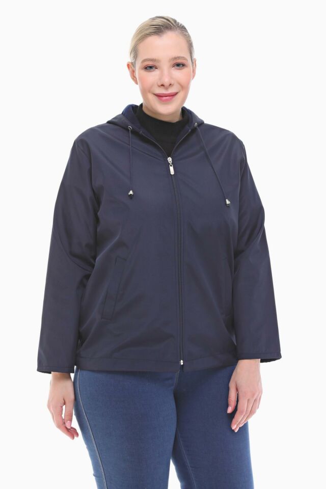 KAPÜŞONLU LACİVERT İÇİ POLARLI YAĞMURLUK