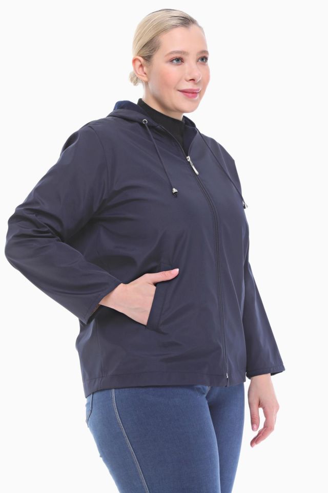 KAPÜŞONLU LACİVERT İÇİ POLARLI YAĞMURLUK