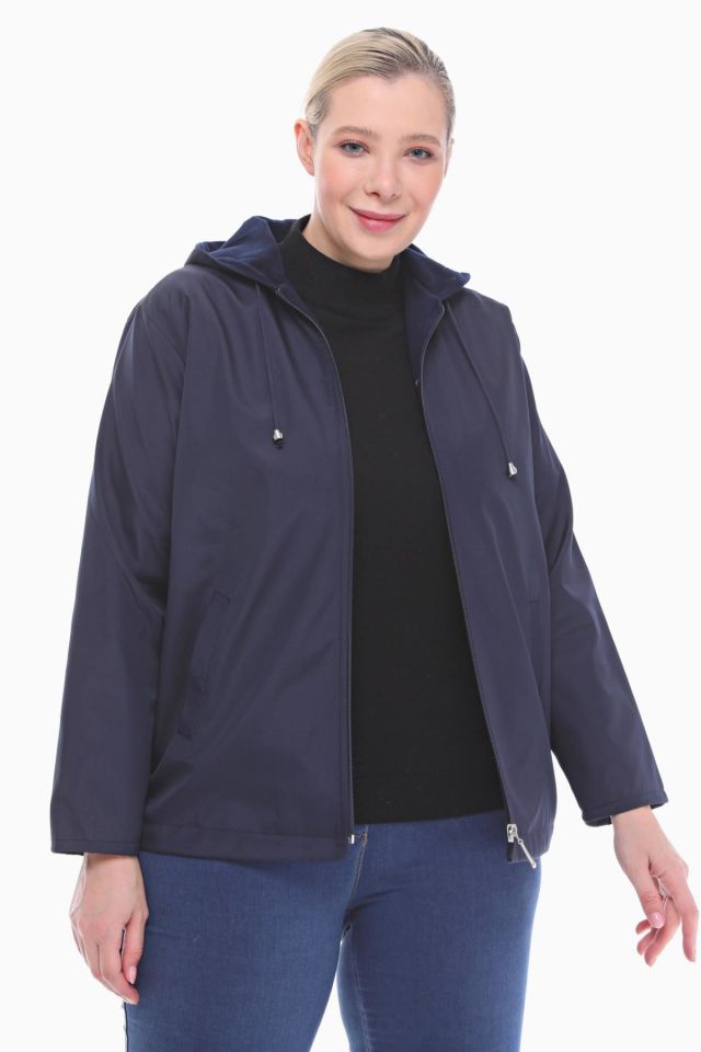 KAPÜŞONLU LACİVERT İÇİ POLARLI YAĞMURLUK