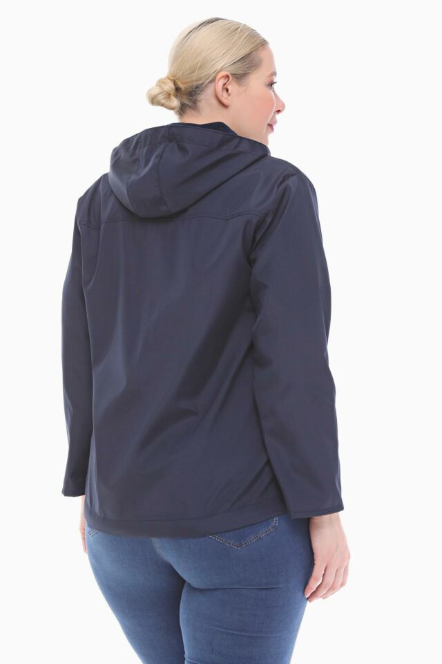 KAPÜŞONLU LACİVERT İÇİ POLARLI YAĞMURLUK