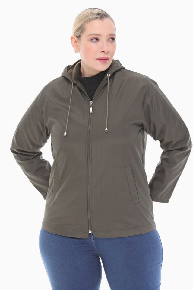 KAPÜŞONLU HAKİ İÇİ POLARLI YAĞMURLUK