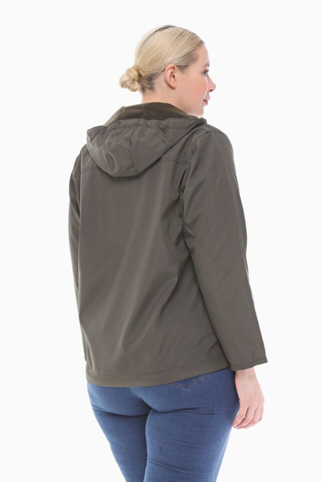 KAPÜŞONLU HAKİ İÇİ POLARLI YAĞMURLUK