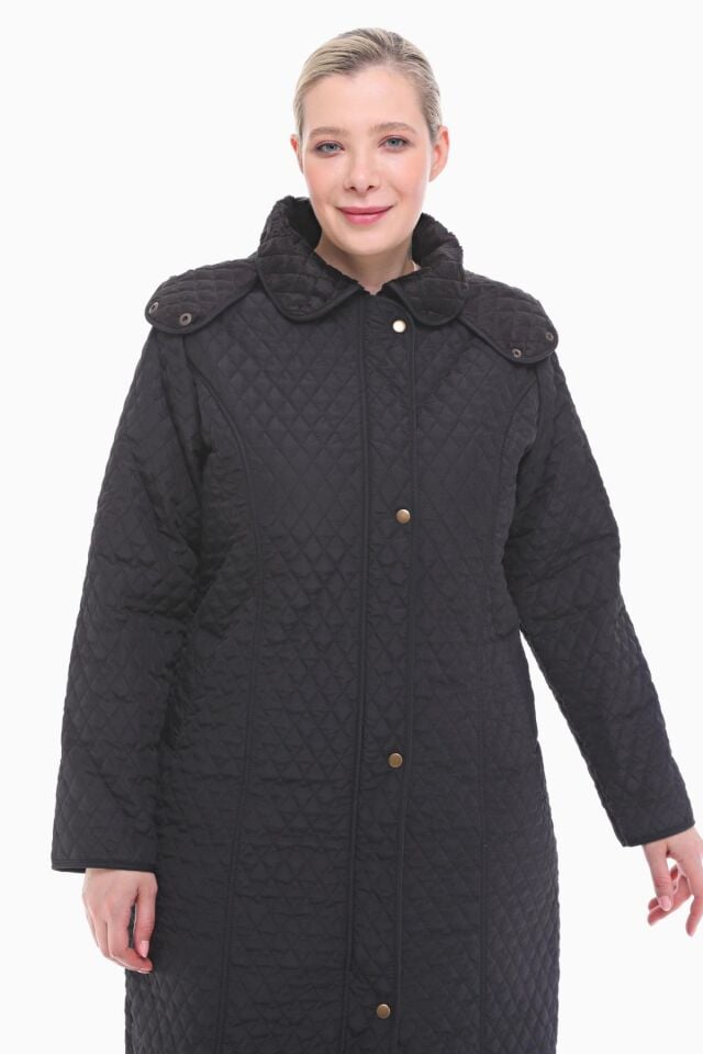 KAPÜŞONLU SİYAH 142 CM KAPİTONE KABAN