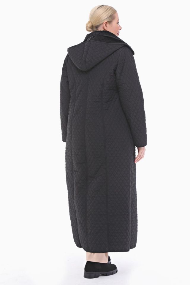 KAPÜŞONLU SİYAH 142 CM KAPİTONE KABAN