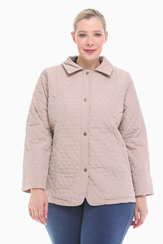 POLO YAKA AÇIK BEJ MEVSİMLİK KAPİTONE MONT