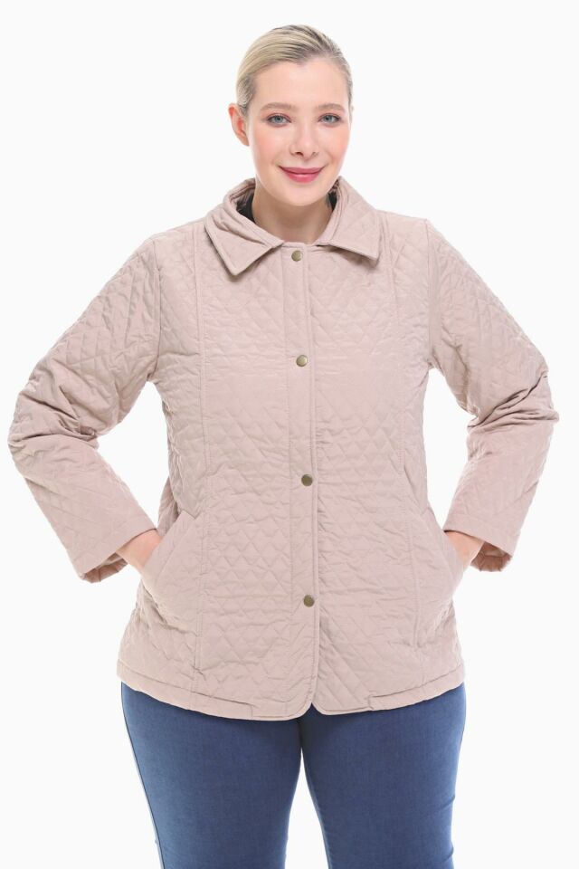 POLO YAKA AÇIK BEJ MEVSİMLİK KAPİTONE MONT