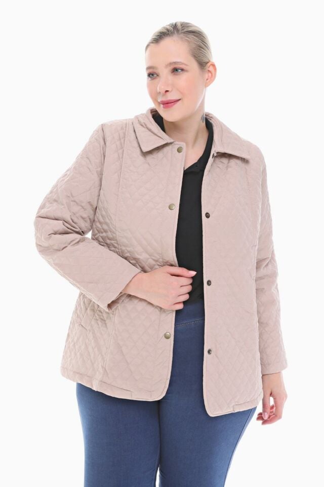 POLO YAKA AÇIK BEJ MEVSİMLİK KAPİTONE MONT