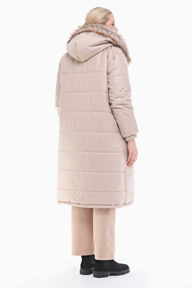 RAY DESENLİ AÇIK BEJ ŞİŞME MONT