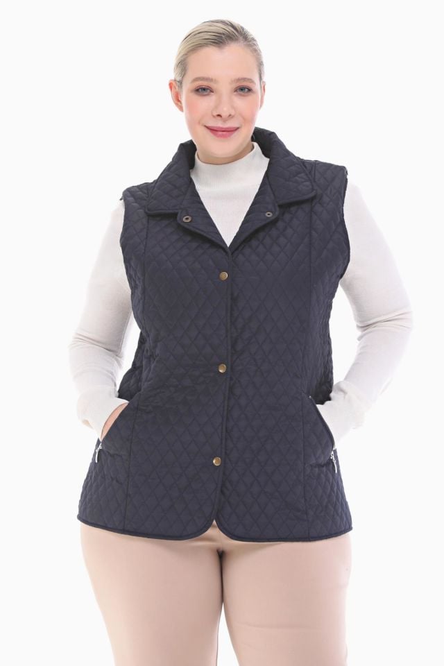 POLO YAKA LACİVERT KAPİTONE YELEK