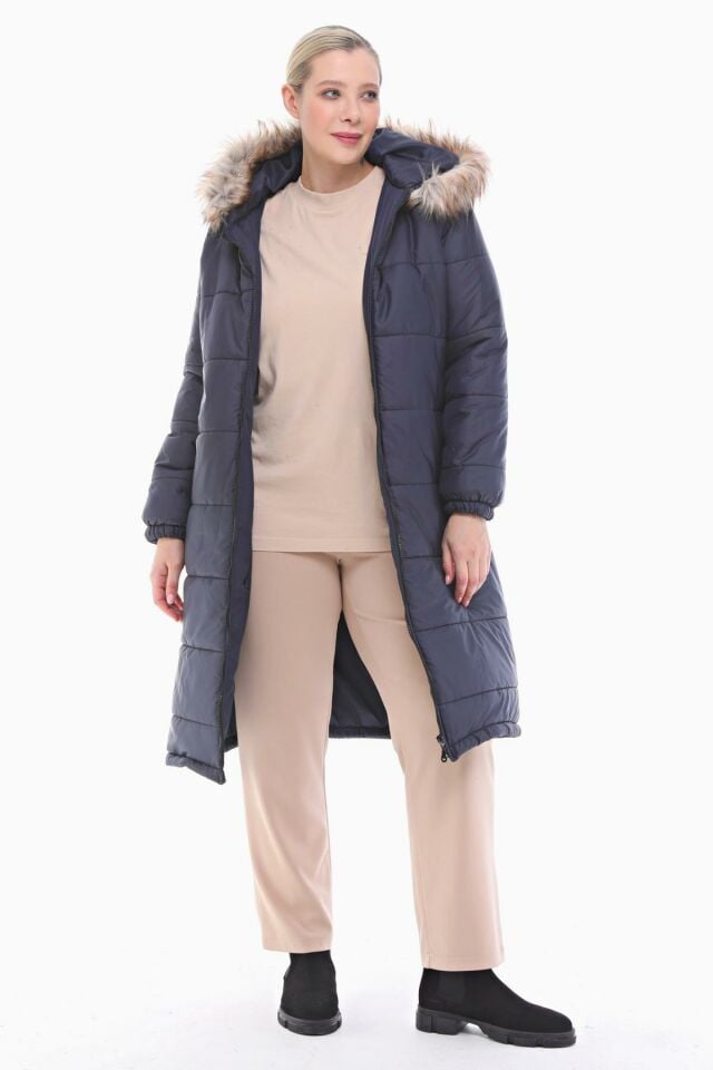 RAY DESENLİ LACİVERT ŞİŞME MONT