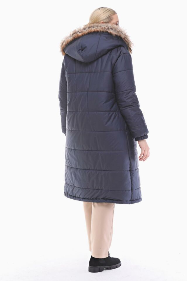 RAY DESENLİ LACİVERT ŞİŞME MONT