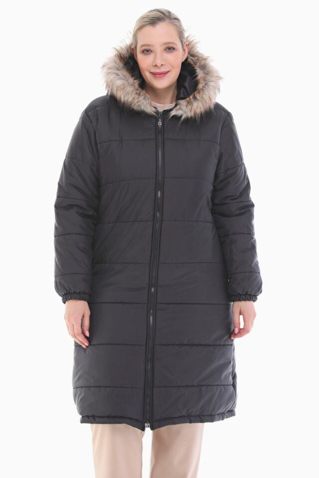 RAY DESENLİ SİYAH ŞİŞME MONT