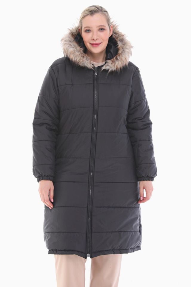 RAY DESENLİ SİYAH ŞİŞME MONT