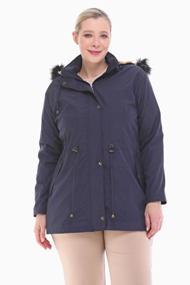 İÇİ KÜRKLÜ LACİVERT KISA MONT