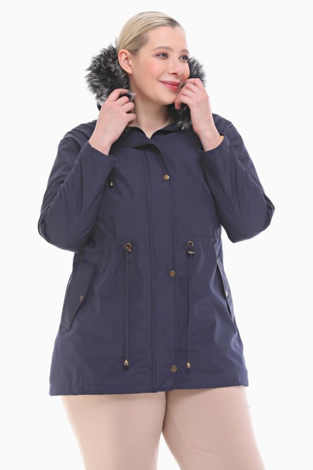 İÇİ KÜRKLÜ LACİVERT KISA MONT