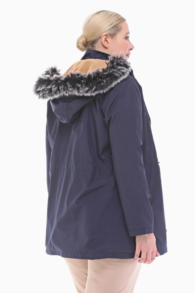 İÇİ KÜRKLÜ LACİVERT KISA MONT