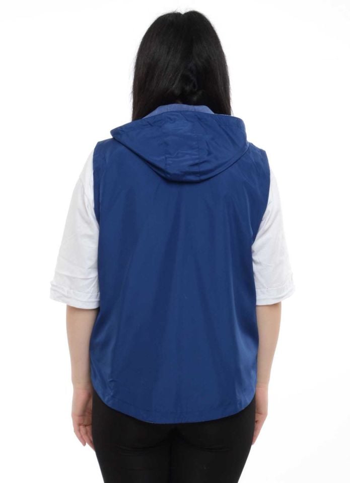 KAPÜŞONLU KOYU MAVİ İÇİ POLARLI YELEK