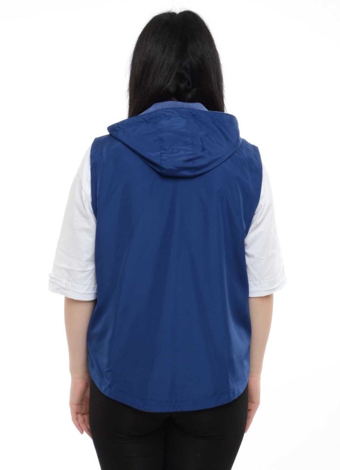 KAPÜŞONLU KOYU MAVİ İÇİ POLARLI YELEK