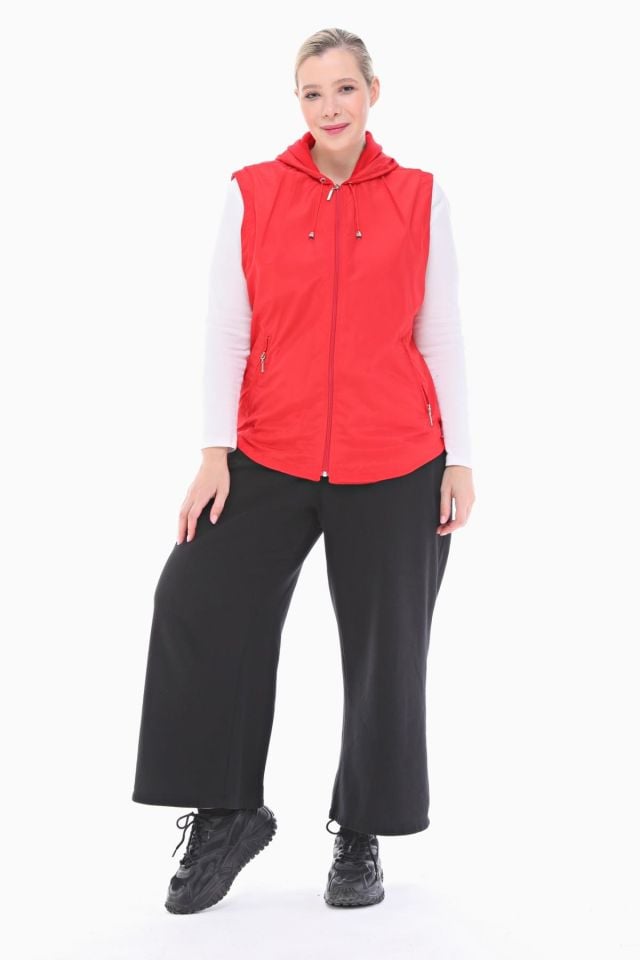 KAPÜŞONLU KIRMIZI İÇİ POLARLI YELEK