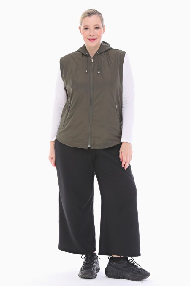 KAPÜŞONLU HAKİ İÇİ POLARLI YELEK