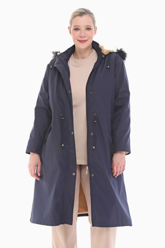 İÇİ KÜRKLÜ LACİVERT UZUN MONT