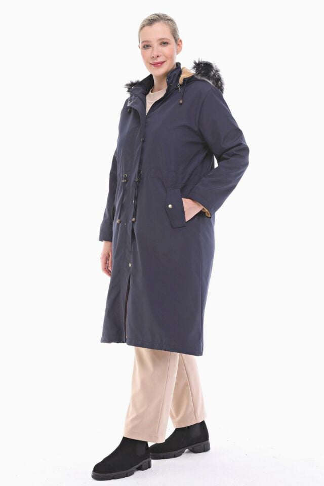 İÇİ KÜRKLÜ LACİVERT UZUN MONT