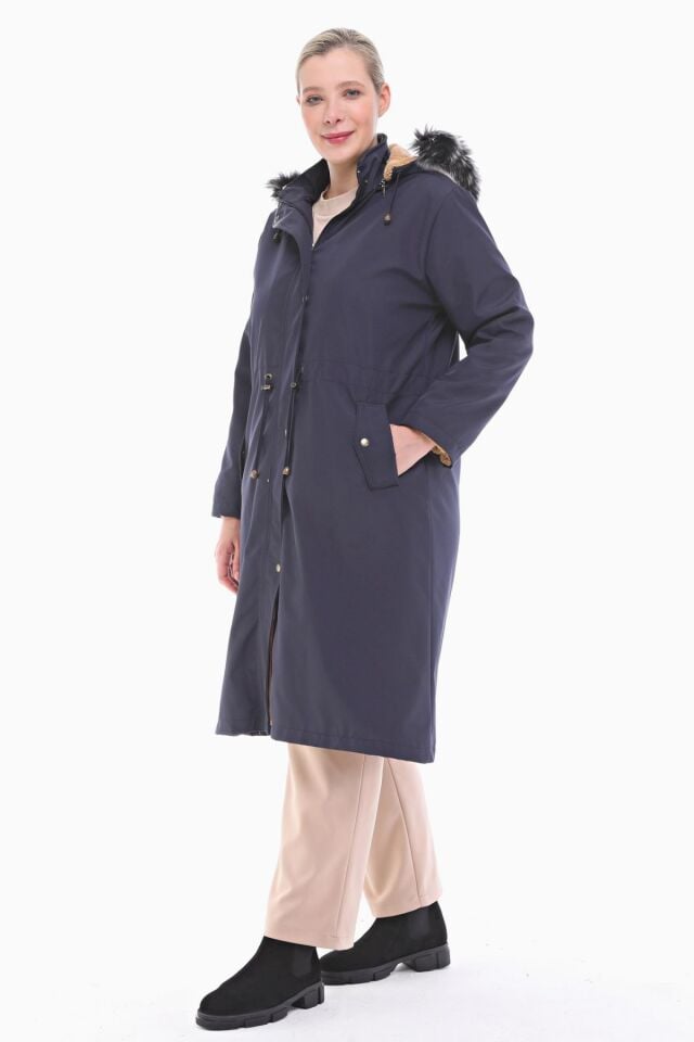 İÇİ KÜRKLÜ LACİVERT UZUN MONT