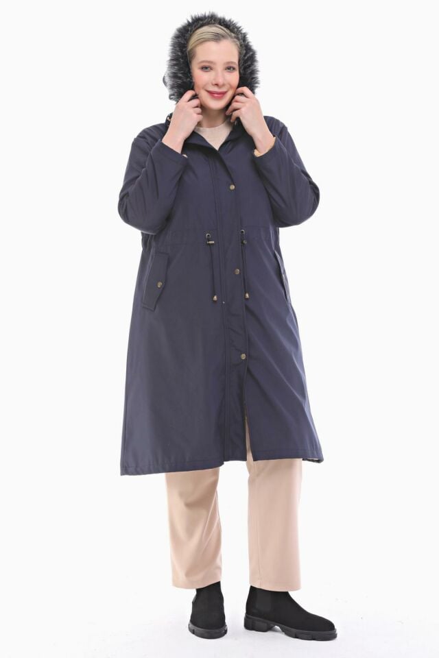 İÇİ KÜRKLÜ LACİVERT UZUN MONT