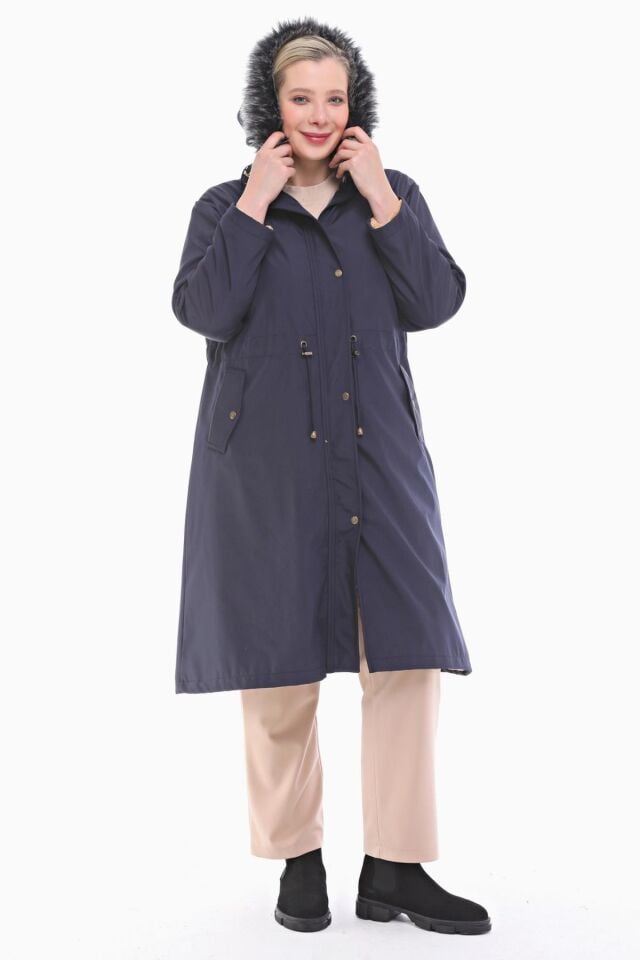 İÇİ KÜRKLÜ LACİVERT UZUN MONT