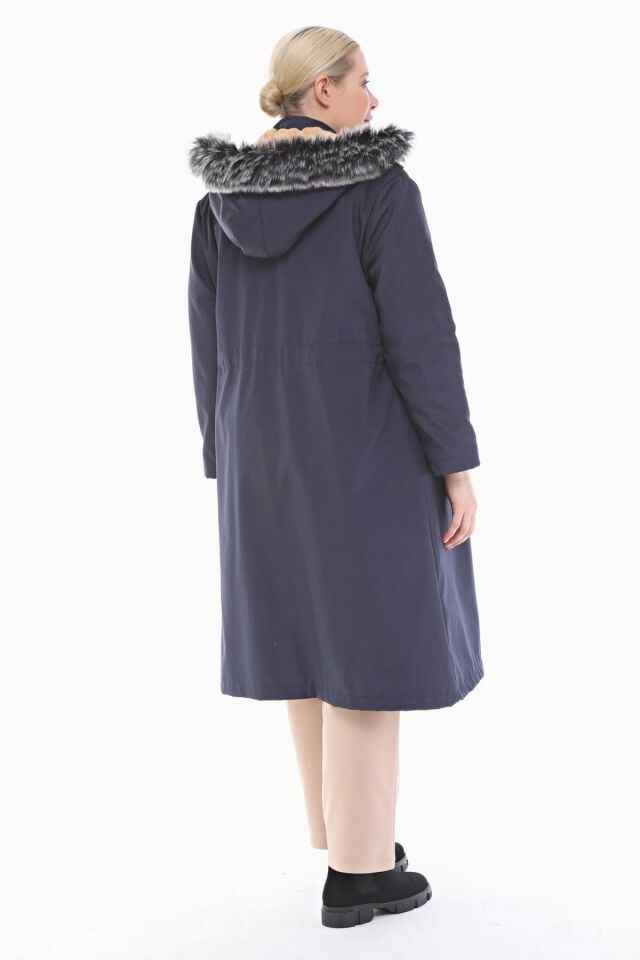 İÇİ KÜRKLÜ LACİVERT UZUN MONT