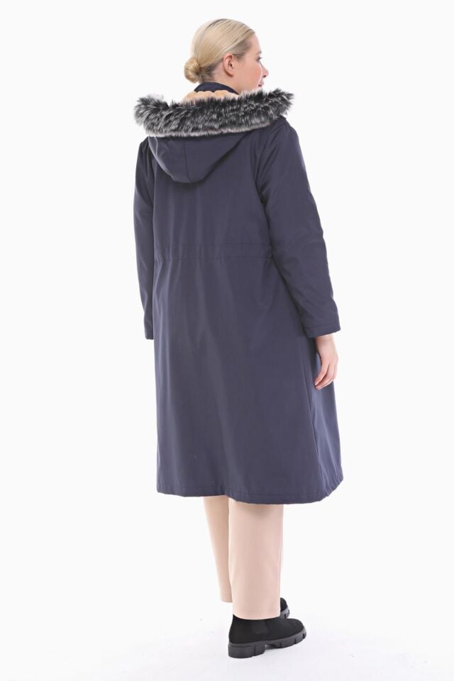 İÇİ KÜRKLÜ LACİVERT UZUN MONT