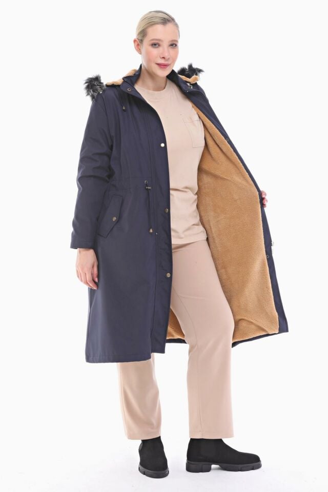 İÇİ KÜRKLÜ LACİVERT UZUN MONT