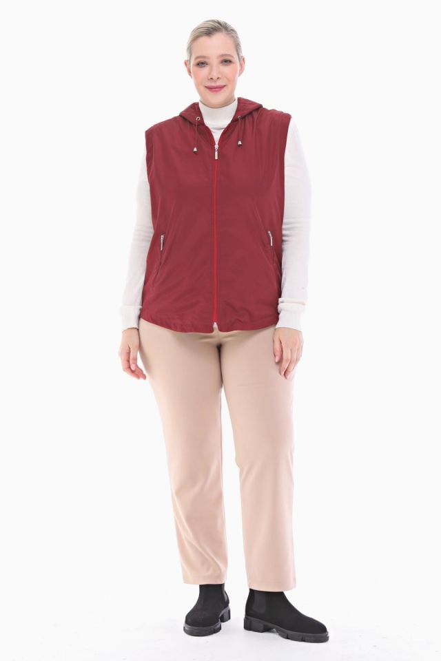 KAPÜŞONLU BORDO İÇİ POLARLI YELEK