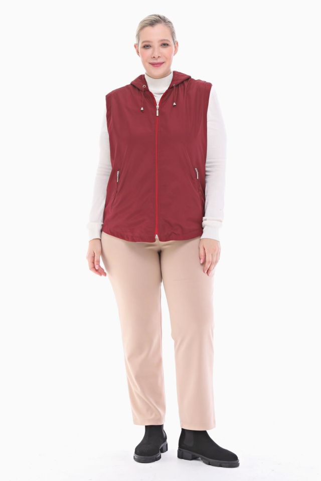KAPÜŞONLU BORDO İÇİ POLARLI YELEK